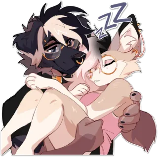 💤 zzz furry, anthropomorphic, sleeping, cuddling, carrying, cute, anime style, cartoon whatsapp sticker