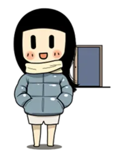 🚪 cartoon, girl, winter, scarf, jacket, cute, drawing telegram sticker