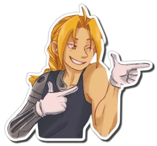 😏 Edward Elric Fullmetal Alchemist อนิเมะ, มังงะ, แขนกลคนแปรธาตุ, เอ็ดเวิร์ด เอลริค, ตัวละคร, ชี้, ออโต้เมล telegram sticker