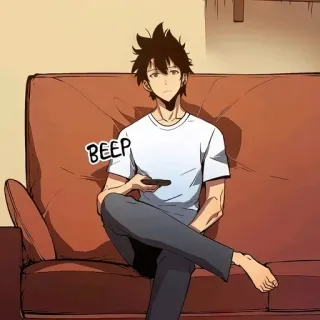 💎 BEEP pria, sofa, anime, duduk, remote TV whatsapp sticker