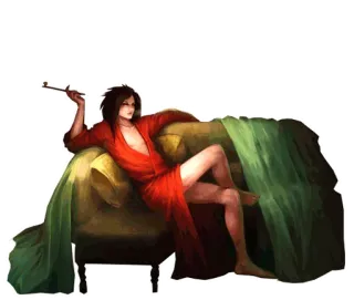 🚬 rauchen, mann, bademantel, couch, porträt, pfeife telegram sticker