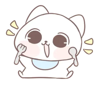 ⭐ 猫, 吃, 可爱, 开心, 勺子, 插画 whatsapp sticker