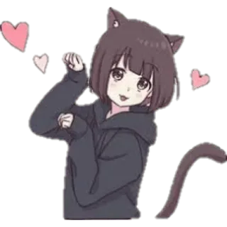 😀 Anime, Chica gato, Lindo, Corazones, Dibujos animados, Kawaii whatsapp sticker