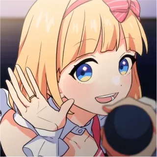 😇 Anime, Cartoon, Meisje, Blond, Schattig, Zwaaien, Hallo telegram sticker