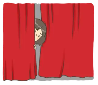 🙄 커튼, 엿보기, 빨간색, 만화, 수줍은, 소녀 whatsapp sticker
