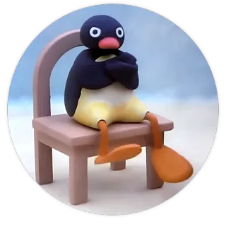 😒 Pingu pingüino, dibujo animado, enfadado, sentado, silla whatsapp sticker