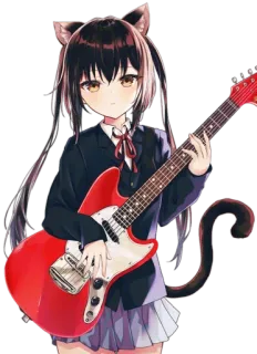 😸 Anime, Catgirl, Guitare, Musique, Kawaii, Uniforme scolaire whatsapp sticker