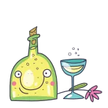 🥂 Dibujo animado, Botella, Bebida, Copa de vino, Alcohol, Flor telegram sticker