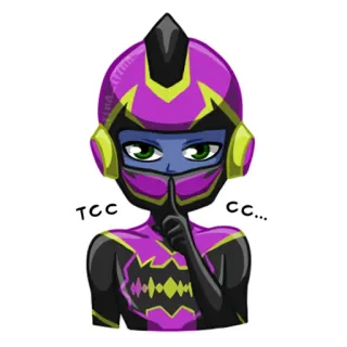 🤫 TCC... casque, masque, chut, doigt sur les lèvres, violet, dessin animé telegram sticker