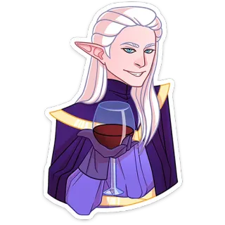🍷 elfe, wein, fantasy, charakter, zeichnung, porträt telegram sticker