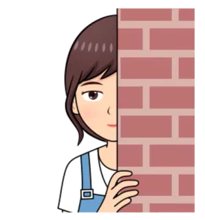 🙃 mulher, desenho animado, parede de tijolos, escondido, espiando, tímido whatsapp sticker