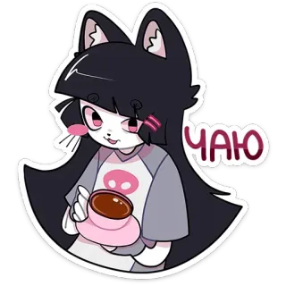 ☕ ЧАЮ ragazza gatto, anime, manga, kawaii, carino, bevanda, tazza, illustrazione whatsapp sticker