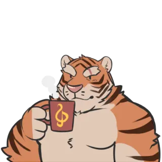 😒 tigre, animal, antropomórfico, café, caneca, desenho animado telegram sticker