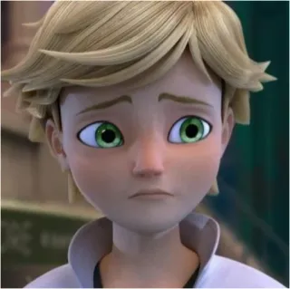 😟 Adrien Agreste Miraculous: Tales of Ladybug & Cat Noir 阿德里安, 瓢虫少女, 动漫, 卡通, 金发, 伤心, 绿眼睛 whatsapp sticker