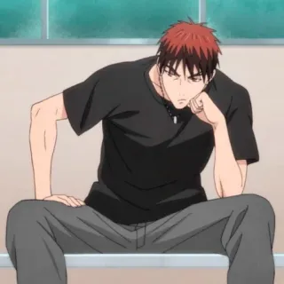 🥢 Taiga Kagami Kuroko's Basketball Anime, Pallacanestro, Serio, Pensieroso, Seduto telegram sticker