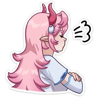 🙄 anime girl, pink hair, demon horns, cute, sticker, cartoon telegram sticker