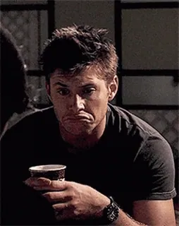 ☕️ Dean Winchester Supernatural smutny, mężczyzna, telewizor, filiżanka, kawa whatsapp sticker