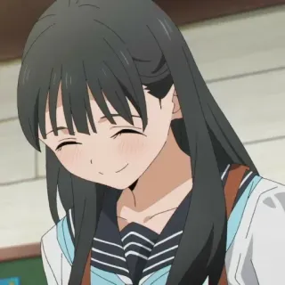 🍥 anime, garota, sorriso, cabelo preto, uniforme escolar telegram sticker