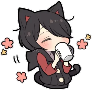 ☕ anime, chica gato, café, lindo, kawaii, chibi, bebiendo whatsapp sticker