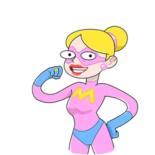 💪 superhéroe, dibujos animados, rosa, rubia, héroe, mujer telegram sticker