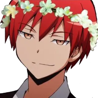 😏 Karma Akabane Assassination Classroom anime, flower crown, Karma, Akabane, manga, red hair telegram sticker