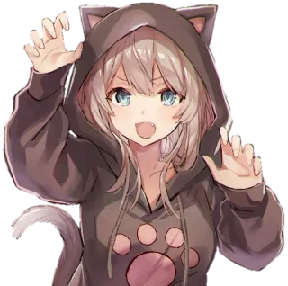 👻 Аниме, Кот, Девушка, Худи, Милый telegram sticker