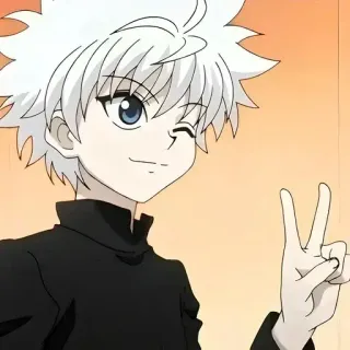 😉 Killua Zoldyck Hunter x Hunter anime, boy, white hair, peace sign, wink telegram sticker