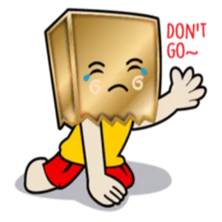 😢 DON'T GO cartoon, sad, crying, leaving, paper bag, character whatsapp sticker