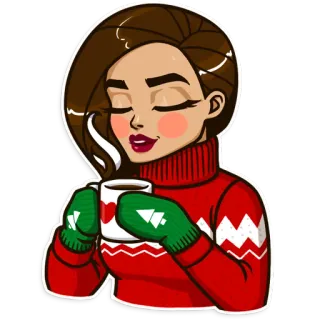 ☕ ผู้หญิง, กาแฟ, ฤดูหนาว, คริสต์มาส, วันหยุด, อบอุ่น telegram sticker