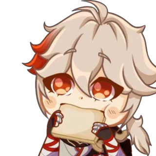 🥺 Kaedehara Kazuha Genshin Impact Anime, Video game, Genshin Impact, Kaedehara Kazuha, Personagem, Comendo telegram sticker