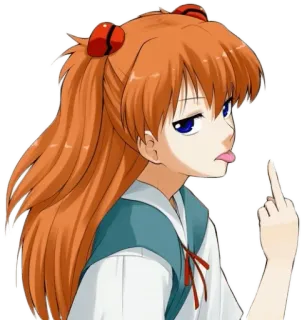 🖕 Asuka Langley Soryu Neon Genesis Evangelion อนิเมะ, อาสึกะ, นิ้วกลาง, ส่อเสียด, ตัวละคร telegram sticker