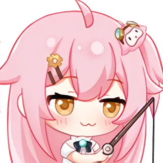 🎣 Anime, Chibi, Fofo, Cabelo rosa, Vara de pesca telegram sticker