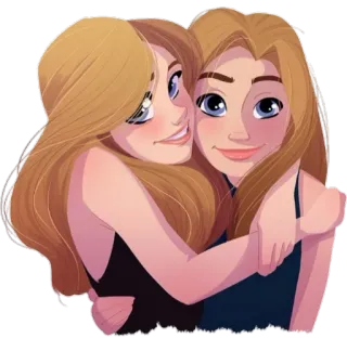 👭 женщины, дружба, мультфильм, девушки, объятия, блондинка telegram sticker