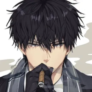 🚬 Anime, Xì gà, Hút thuốc, Tóc đen, Găng tay, Đẹp trai whatsapp sticker