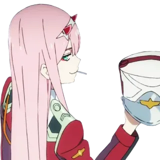 🖐 Zero Two Darling in the Franxx Anime, Mädchen, pinke Haare, Zero Two, Darling in the Franxx, Pilot telegram sticker