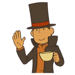 🙂 Professor Layton 레이튼 교수, 비디오 게임, 모자, 차, 손 흔들기 whatsapp sticker