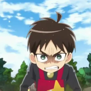 🕶 Eren Yeager Attack on Titan Anime, Cartoon, Jongen, Boos, Chibi telegram sticker