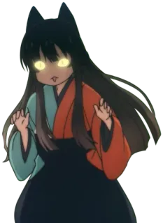 😈 Anime, Orejas de gato, Miko, Doncella del santuario, Lindo, Ojos amarillos, Dibujos animados whatsapp sticker