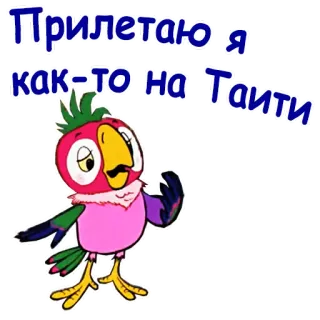 🤣 Прилетаю я как-то на Таити loro, Tahití, pájaro, dibujo animado whatsapp sticker