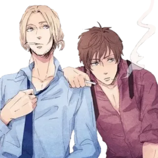 🚸 อนิเมะ, สูบบุหรี่, บุหรี่, ผู้ชาย, มิตรภาพ telegram sticker