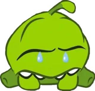 😢 Om Nom Cut the Rope verde, mostro, piangendo, triste, gioco telegram sticker