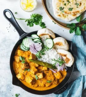 🍲 food, Indian cuisine, paneer butter masala, naan, curry, vegetarian telegram sticker