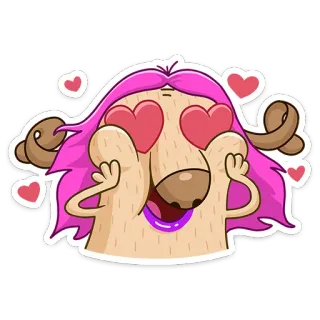 😍 Dessin animé, Amour, Coeurs, Cheveux roses, Fantaisiste, Emoji, Sticker whatsapp sticker