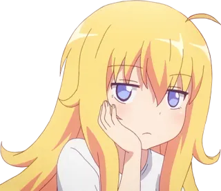 🙄 anime, blonde hair, bored, cartoon, girl telegram sticker