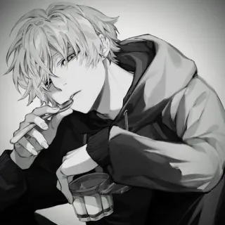 🌟 anime, boy, eating, hoodie, monochrome telegram sticker