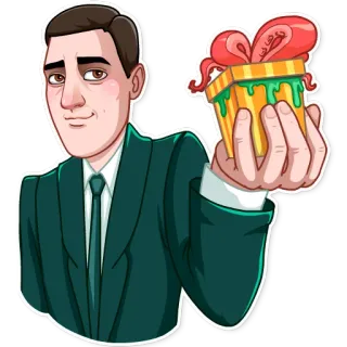 🎁 남자, 선물, 정장, 만화, 선물 telegram sticker