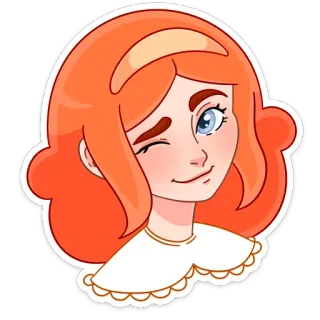 😉 만화, 여자, 빨간 머리, 윙크, 귀여운, 스티커 telegram sticker