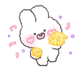 💬 coelho, torcendo, fofo, animal, kawaii, pompons, coelho whatsapp sticker