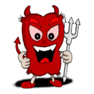 😈 ปีศาจ, การ์ตูน, สีแดง, เขา, ส้อม, ตัวละคร telegram sticker