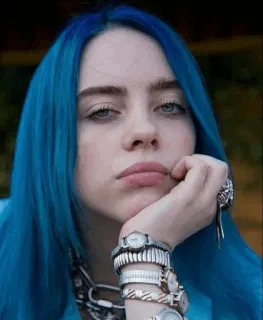 😐 Billie Eilish cantante, pelo azul, estrella pop, músico, celebridad, moda telegram sticker